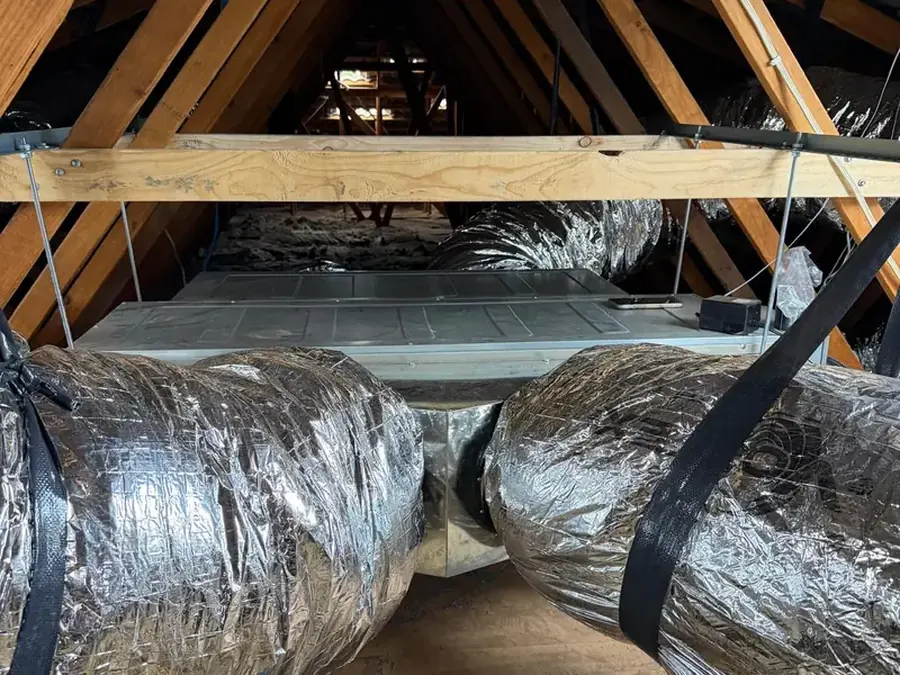 Ducted air conditioning flexible ductwork installed in a Melbourne roof space